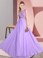 Dazzling Chiffon Scoop Sleeveless Backless Beading and Appliques Bridesmaid Dresses in Lavender