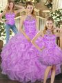 Spectacular Lilac Tulle Lace Up Sweet 16 Dresses Sleeveless Floor Length Beading and Ruffles