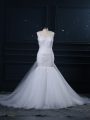 Spectacular Lace Wedding Gowns White Side Zipper Sleeveless Brush Train
