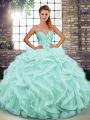 Apple Green Tulle Lace Up Ball Gown Prom Dress Sleeveless Floor Length Beading and Ruffles