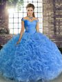 Floor Length Lace Up Quinceanera Dresses Baby Blue for Military Ball and Sweet 16 and Quinceanera with Beading