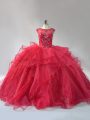 Lace Up Sweet 16 Dresses Wine Red for Sweet 16 and Quinceanera with Beading and Ruffles Brush Train