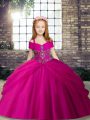 Eye-catching Sleeveless Lace Up Floor Length Beading Girls Pageant Dresses