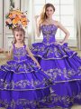 Extravagant Ball Gowns Ball Gown Prom Dress Purple Strapless Satin and Organza Sleeveless Floor Length Lace Up