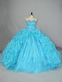 Clearance Organza Sleeveless Floor Length Quinceanera Dresses and Embroidery and Ruffles
