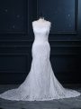 White Mermaid Lace Wedding Gowns Backless Lace Sleeveless