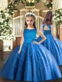 Scoop Sleeveless Lace Up Little Girls Pageant Dress Blue Tulle