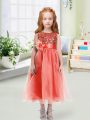 Watermelon Red Zipper Flower Girl Dress Sequins and Hand Made Flower Sleeveless Tea Length
