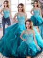 Sleeveless Beading and Ruffles Lace Up Ball Gown Prom Dress