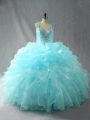 Aqua Blue Sweet 16 Dress Straps Sleeveless Zipper