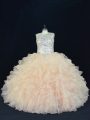 Affordable Scoop Sleeveless Organza Sweet 16 Dress Beading and Ruffles Lace Up