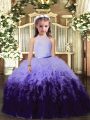 Ball Gowns Kids Pageant Dress Multi-color High-neck Tulle Sleeveless Floor Length Backless