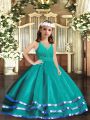 Fashionable Turquoise V-neck Zipper Ruffled Layers Little Girls Pageant Dress Wholesale Sleeveless