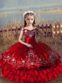 On Sale Sleeveless Lace Up Floor Length Embroidery and Ruffled Layers Little Girls Pageant Gowns