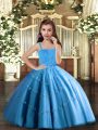 Best Baby Blue Sleeveless Tulle Lace Up Little Girls Pageant Dress for Party and Sweet 16 and Wedding Party