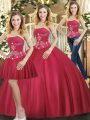 Red Strapless Neckline Beading Sweet 16 Quinceanera Dress Sleeveless Lace Up