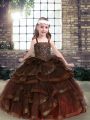 Enchanting Sleeveless Tulle Floor Length Lace Up Pageant Dress Wholesale in Brown with Beading and Ruffles