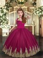 Floor Length Ball Gowns Sleeveless Burgundy Little Girls Pageant Dress Wholesale Lace Up