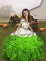 Organza Sleeveless Floor Length Little Girls Pageant Dress Wholesale and Embroidery and Ruffles