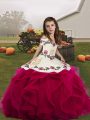 Fashion Floor Length Ball Gowns Sleeveless Fuchsia Kids Formal Wear Lace Up