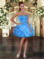 Flirting Blue Lace Up Sweetheart Ruffles Prom Evening Gown Organza Sleeveless