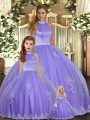Beautiful Lavender Halter Top Backless Beading and Appliques Ball Gown Prom Dress Sleeveless