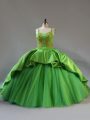 Lace Up Ball Gown Prom Dress Green for Sweet 16 and Quinceanera with Beading and Embroidery and Pick Ups Court Train