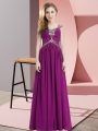 Custom Designed Fuchsia Cap Sleeves Floor Length Beading Lace Up Celebrity Inspired Dress