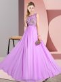 Fashion Lilac Dama Dress for Quinceanera Wedding Party with Beading and Appliques Scoop Sleeveless Backless