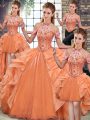Orange Halter Top Lace Up Beading and Ruffles Quinceanera Dress Sleeveless