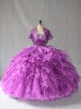 Hot Sale Floor Length Lace Up 15 Quinceanera Dress Purple for Sweet 16 and Quinceanera with Beading and Ruffles