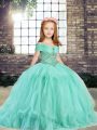 Pretty Floor Length Apple Green Pageant Gowns For Girls Straps Sleeveless Lace Up