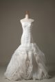 Excellent White Bridal Gown Strapless Sleeveless Brush Train Lace Up