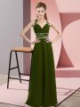 Empire Prom Party Dress Olive Green Straps Chiffon Sleeveless Floor Length Backless