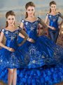 Royal Blue Quinceanera Dresses Sweet 16 and Quinceanera with Embroidery and Ruffled Layers Off The Shoulder Sleeveless Lace Up