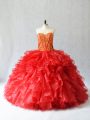 Sophisticated Floor Length Red Quinceanera Gown Sweetheart Sleeveless Lace Up