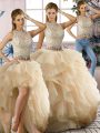 Scoop Sleeveless Organza Vestidos de Quinceanera Beading and Ruffles Zipper