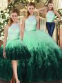 Best Selling High-neck Sleeveless Backless Quinceanera Dress Multi-color Tulle