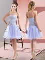 Lavender A-line Sweetheart Sleeveless Tulle Mini Length Zipper Beading Prom Party Dress
