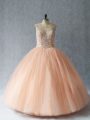 Peach Quinceanera Dress Sweet 16 and Quinceanera with Beading Scoop Sleeveless Lace Up
