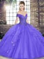 Cute Ball Gowns Ball Gown Prom Dress Lavender Off The Shoulder Tulle Sleeveless Floor Length Lace Up