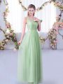 Vintage V-neck Sleeveless Tulle Bridesmaid Gown Lace and Belt Side Zipper