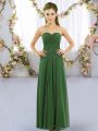 Green Empire Sweetheart Sleeveless Chiffon Floor Length Lace Up Ruching Damas Dress