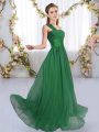 Dark Green Empire Chiffon One Shoulder Sleeveless Ruching Floor Length Lace Up Dama Dress