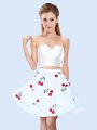 Super Pattern Bridesmaids Dress White Lace Up Sleeveless Mini Length