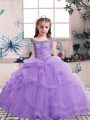 Sleeveless Floor Length Beading and Ruffles Lace Up Girls Pageant Dresses with Lavender