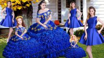 Lace Up Quinceanera Gown Royal Blue for Sweet 16 and Quinceanera with Embroidery and Ruffles