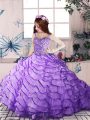 Fashionable Organza Sleeveless Little Girl Pageant Dress Brush Train and Beading and Ruffled Layers
