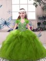 Trendy Olive Green Straps Lace Up Beading Little Girl Pageant Gowns Sleeveless