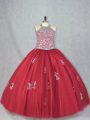 Smart Beading and Appliques Vestidos de Quinceanera Red Lace Up Sleeveless Floor Length